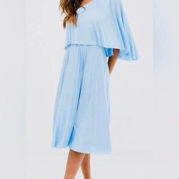 ASOS US size 2 pale blue one shoulder pleated crop top midi dress - Picture 2 of 16